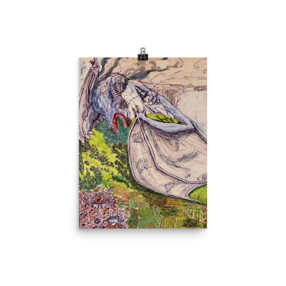 Blue Rain Dragon Poster - Death World LLC - 12″×16″