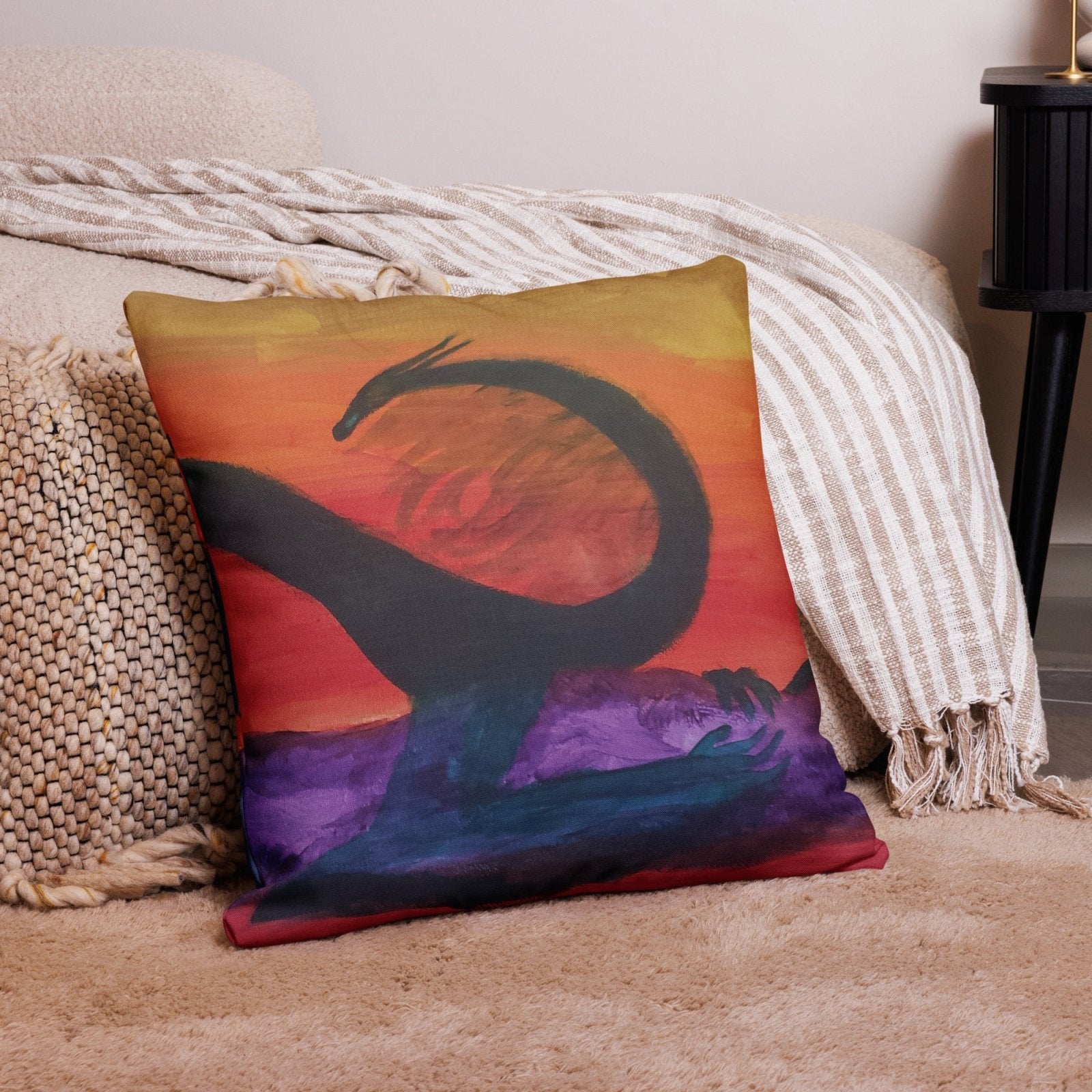 Premium Dragon on the Lakeside Pillow - Death World LLC - 22″×22″