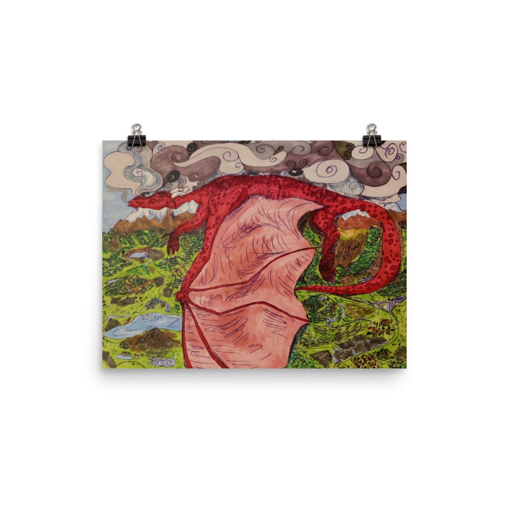 Sleeping Red Dragon on the Mountain Poster - Death World LLC - 12″×16″