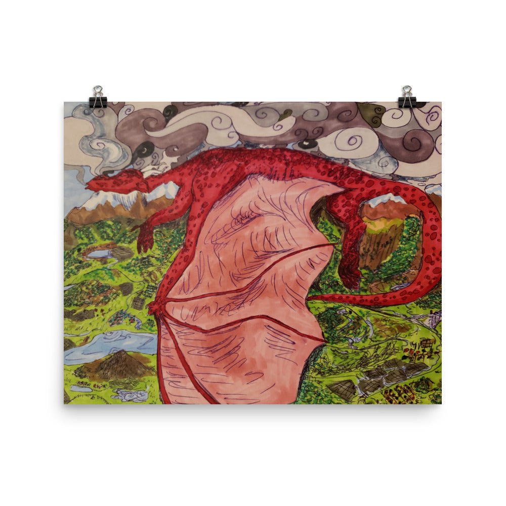 Sleeping Red Dragon on the Mountain Poster - Death World LLC - 16″×20″