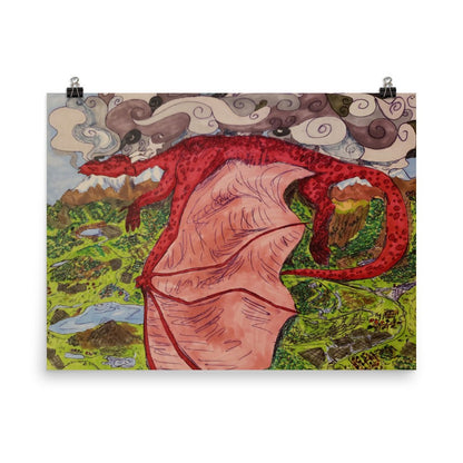 Sleeping Red Dragon on the Mountain Poster - Death World LLC - 18″×24″