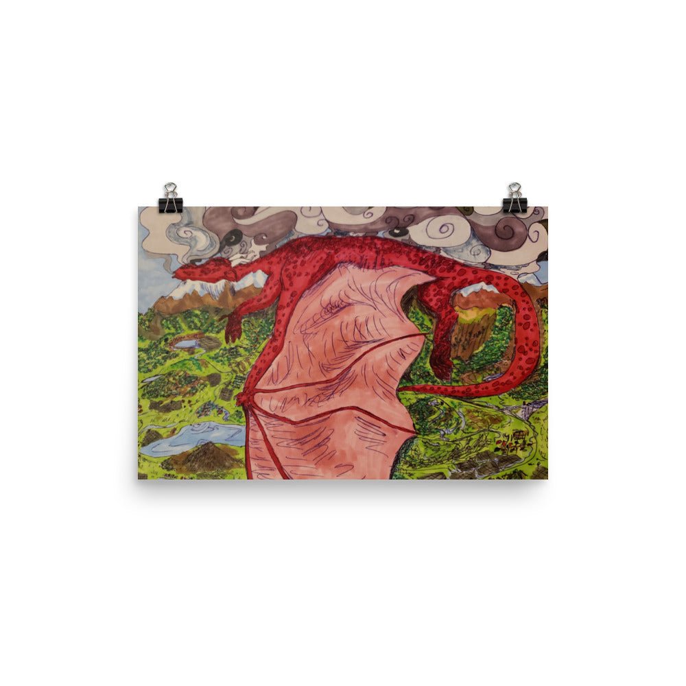 Sleeping Red Dragon on the Mountain Poster - Death World LLC - 12″×18″